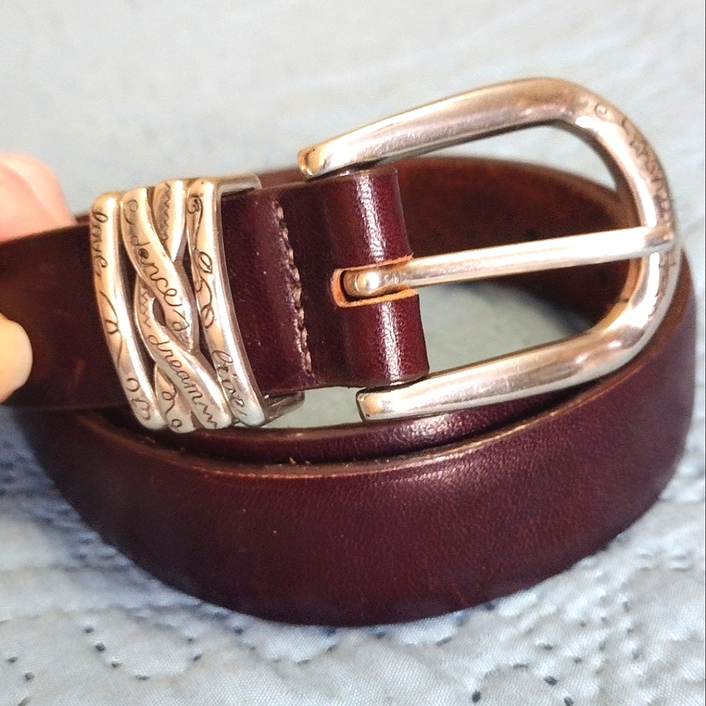 VTG 90's Brighton brown leather belt with engraved silver-tone buckle